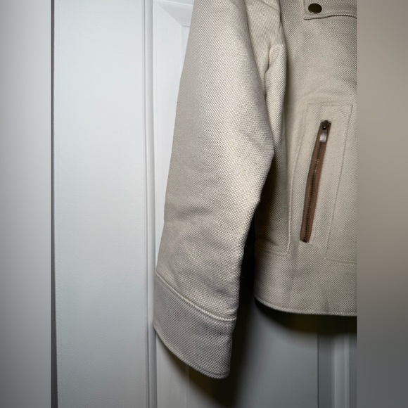 Original Penguin Woman’s Ivory Linen Cropped Motorcycle Style Jacket Small - Picture 3 of 8